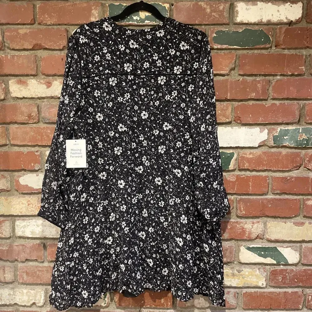 ABLE able  naomi flowy mini dress black white floral print size 1X NWT $148 msrp - Picture 8 of 10